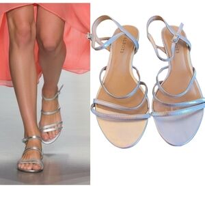 Talbots Capri Leather Mini Wedge Sandals Wmn's Sz 7M Multi-Strap Silver Open Toe